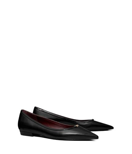 Tory Burch Women's Double T Buckle Pointed Toe Flats Ballet, Perfect Black/Perfect Black, 7 | Amazon (US)