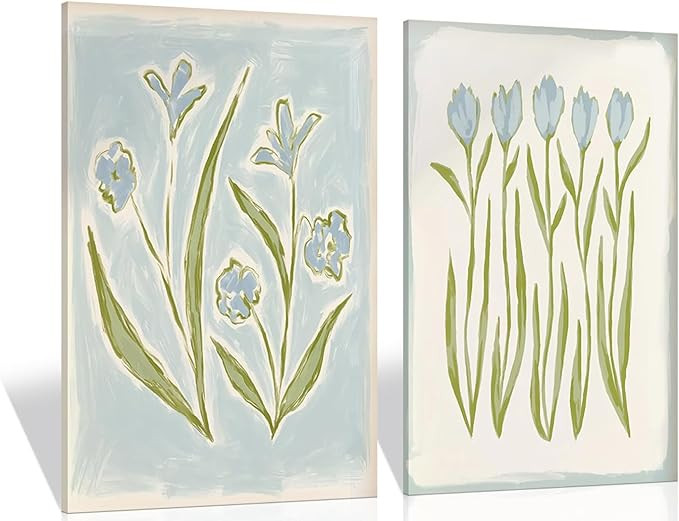 Light Blue Flower Canvas Wall Art Southern Coastal Modern Floral Painting Picture Preppy Blue Flo... | Amazon (US)