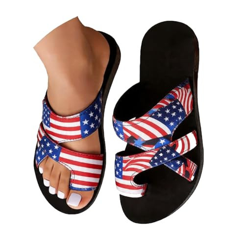 SEHIOZNI 4Th Of July Flip Flops For Women, Women's American Flag Print Orthopedic Sandals for Women Crisscross Toe Loop Slide Sandal Open Toe Patriotic Flat Slip On Summer Fourth of July Flip Flops | Amazon (US)