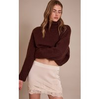 Cream Satin Lace Trim Mini Skirt | PrettyLittleThing UK