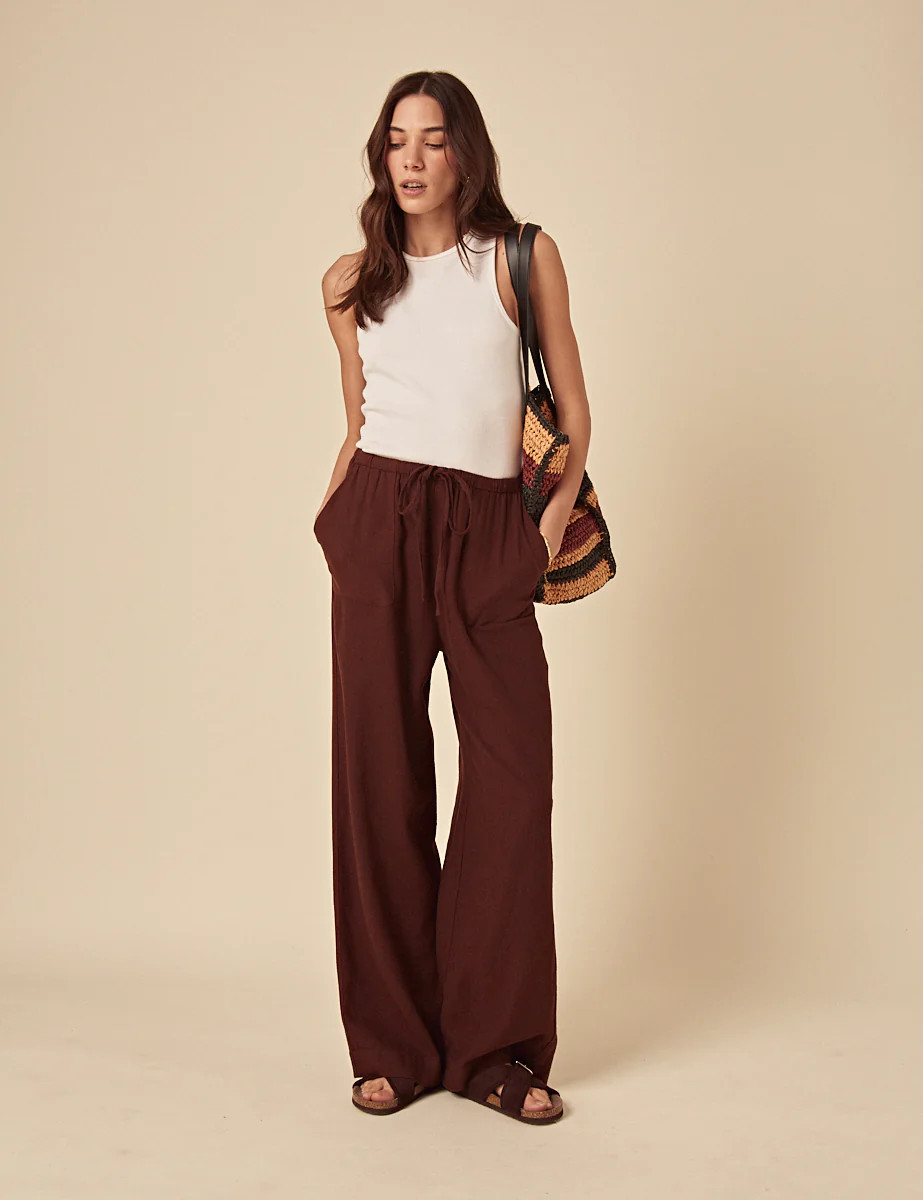 Brown Linen-blend Wide Leg Trousers | Nobody's Child