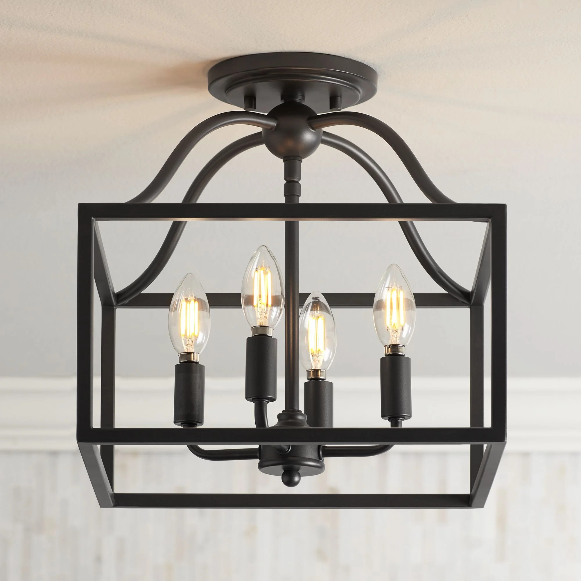 Franklin Iron Works Elle Rustic Industrial Ceiling Light Semi Flush Mount Fixture 13" Wide Black ... | Walmart (US)