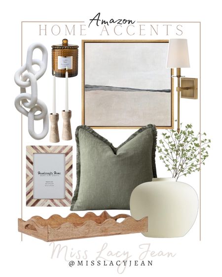 Amazon home accents include wall art, sconce, candle, candle stick holders, wooden link decor, vase greenery stems, scalloped tray, picture frame, and pillow.

Home decor, spring refresh, home accents, Amazon finds

#LTKfindsunder50 #LTKstyletip #LTKhome