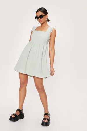 Frill Shoulder Linen Mini Dress | Nasty Gal (US)