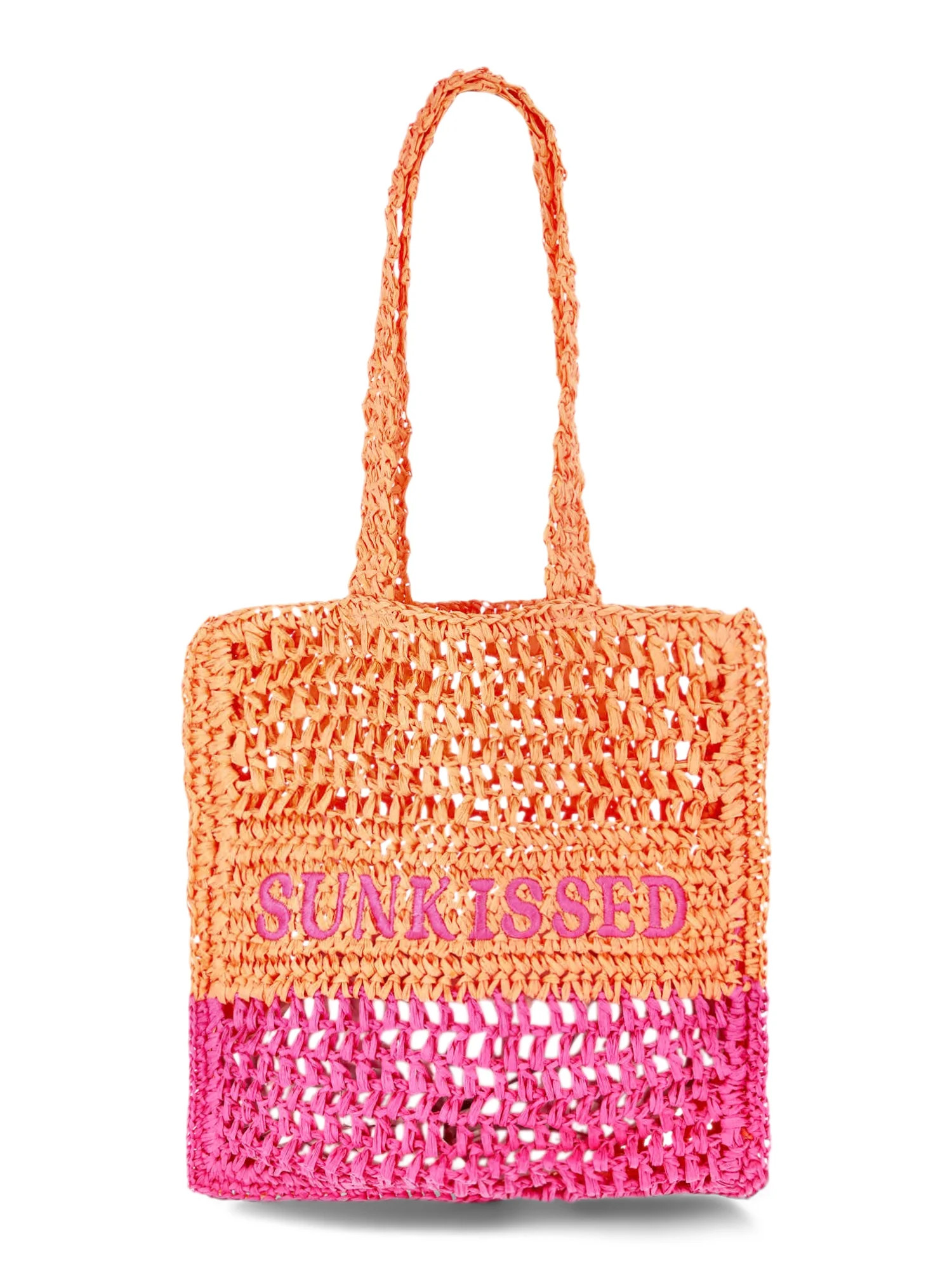 No Boundaries Women's Festival Straw Tote Bag, Pink Ombre Sunkissed | Walmart (US)