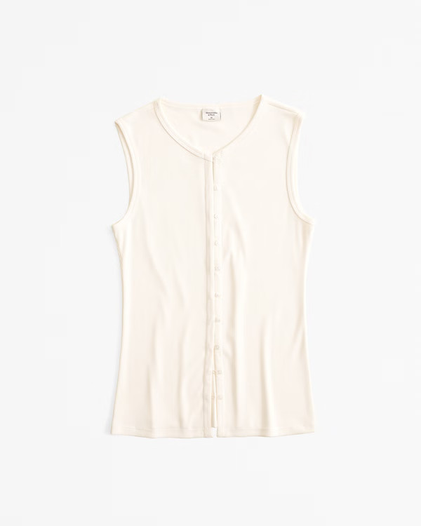 Powdered Rib Button-Through Long-Length Top | Abercrombie & Fitch (US)