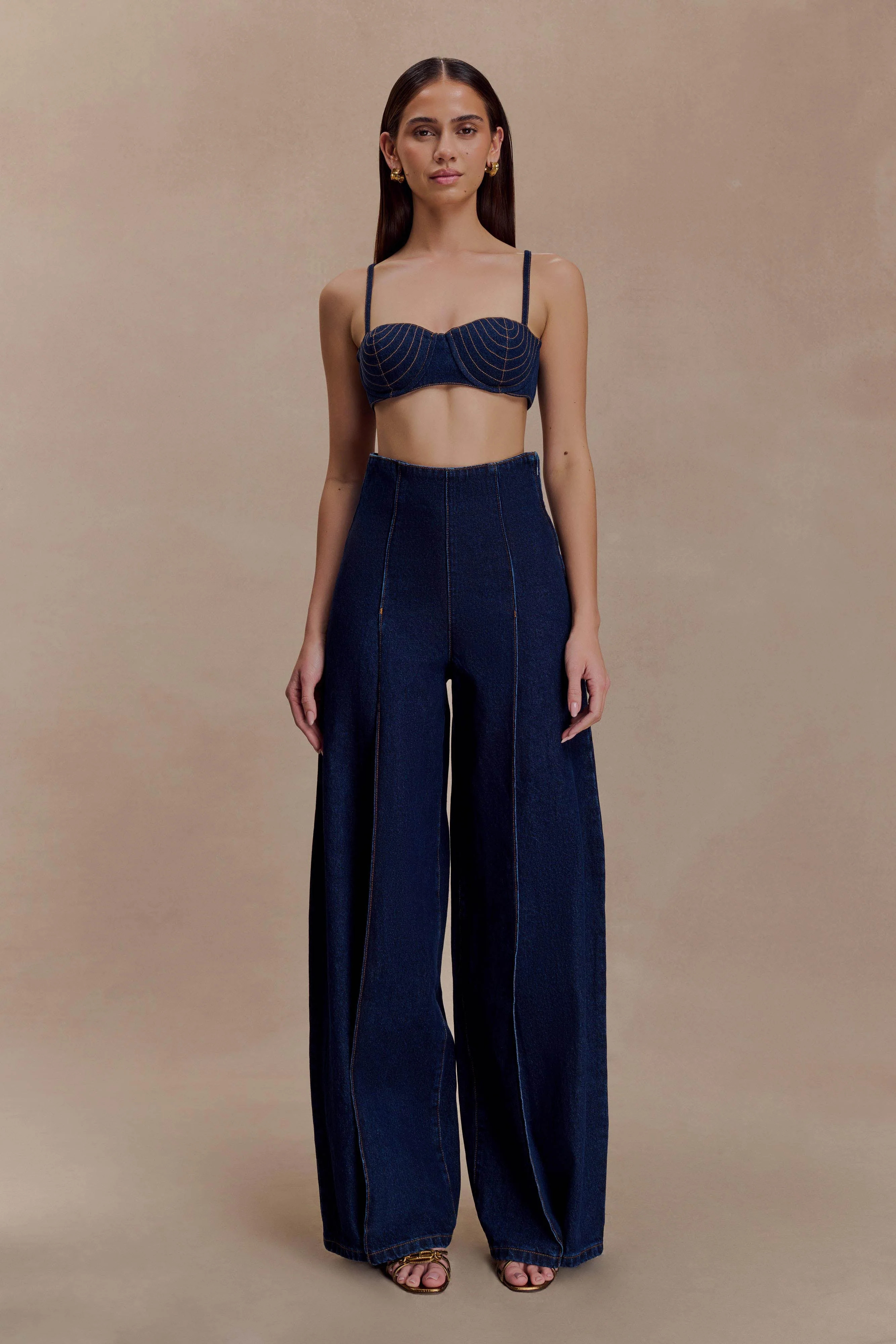 Belle Denim Cropped Bralette - Indigo Blue | MESHKI US