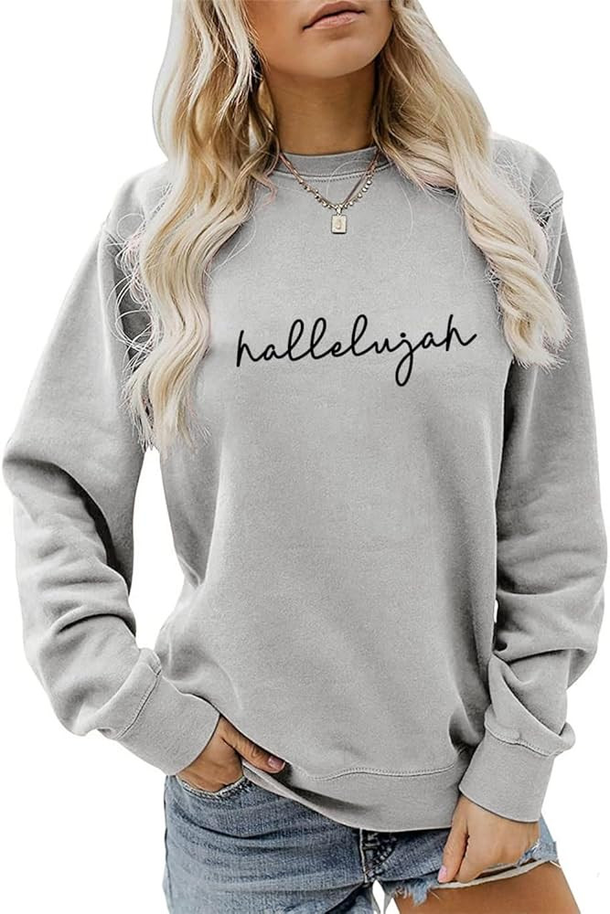 Hallelujah Sweatshirt, Christian Shirts for Women Casual Crewneck Pullovers Tops Jesus Faith Reli... | Amazon (US)