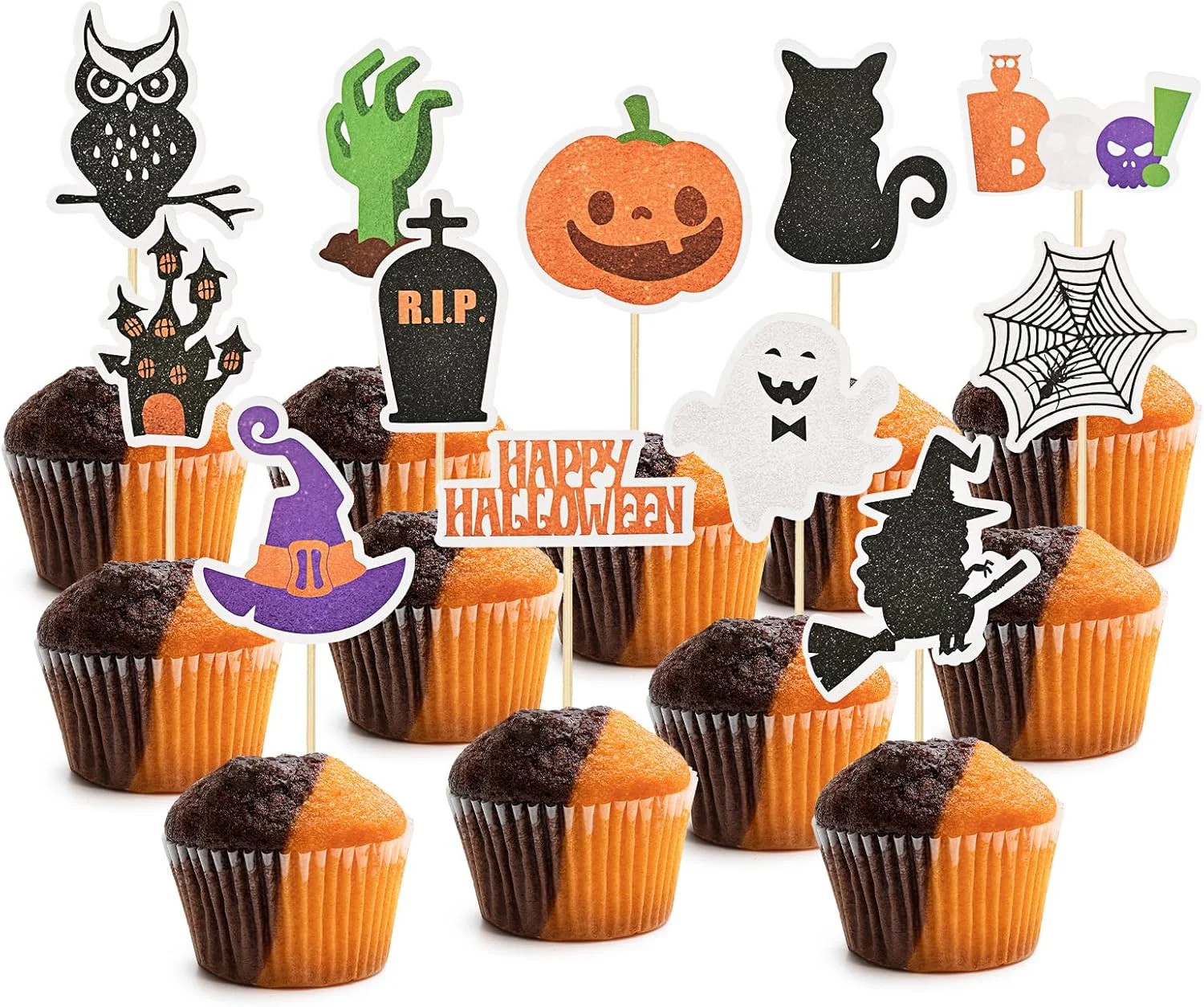 HUIANER 36Pcs Halloween Patterned Cake Picks Cupcake Topper Cake Insert Cake Decor | Walmart (US)