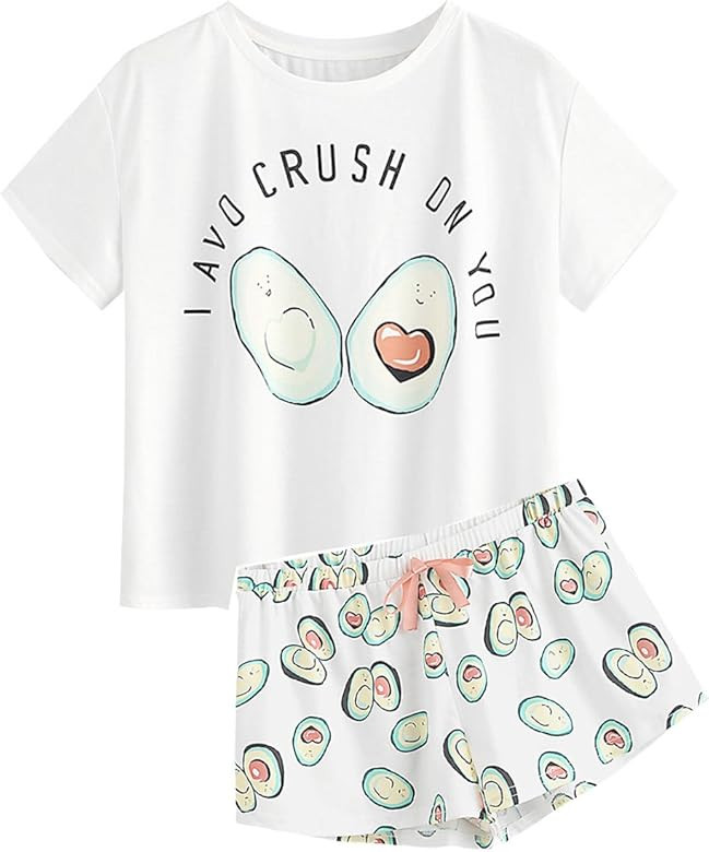 Women's Cute Cartoon Print Tee and Shorts Pajama Set | Amazon (US)