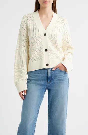 Rails Geneva Cotton Cardigan in Ivory Patchwork Pointelle at Nordstrom Rack, Size Small | Nordstrom Rack