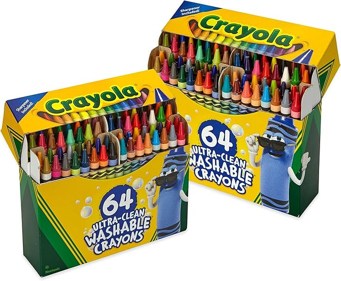 Crayola Washable Crayons for Kids - 64ct (2 Boxes), Bulk Crayons for Toddlers, Kids Arts & Crafts... | Amazon (US)