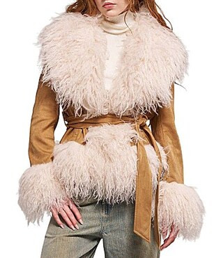 Azalea Wang Tori Faux Fur Shawl Collar Belted Penny Lane Jacket -  S | Dillard's