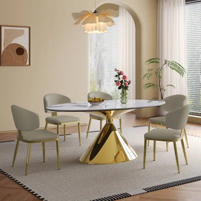 71" Modern Luxury Marble Dining Table Set for 4-6 People - Oval Kitchen Table with Gold Stainless Steel Base - Elegant Contemporary Dining Room Furni | Wayfair North America