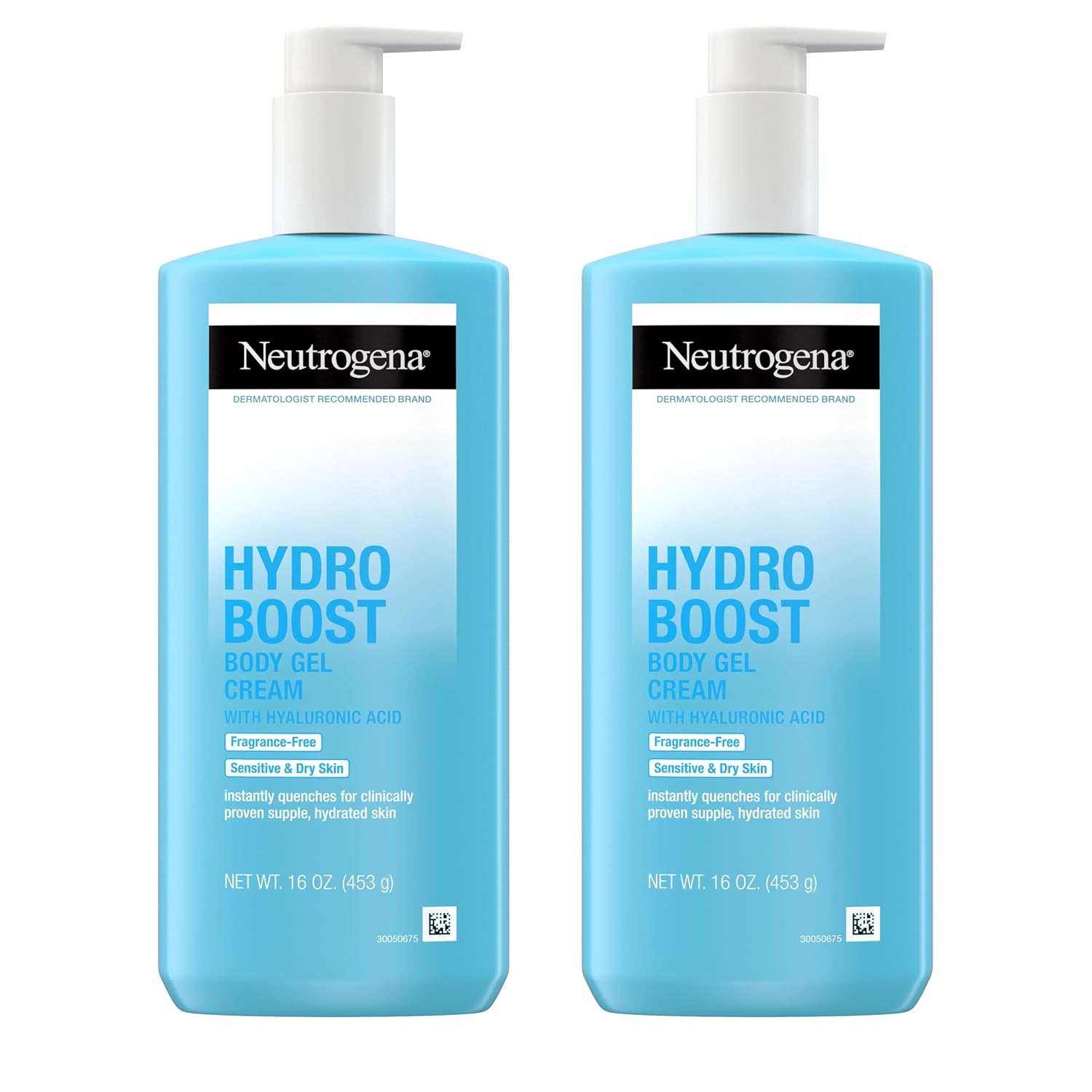 Neutrogena Hydro Boost Body Gel Cream Moisturizer with Hyaluronic Acid, Hydrating Lotion For Sensitive Skin, Fragrance Free, Twin Pack, 2 x 16 oz | Amazon (US)