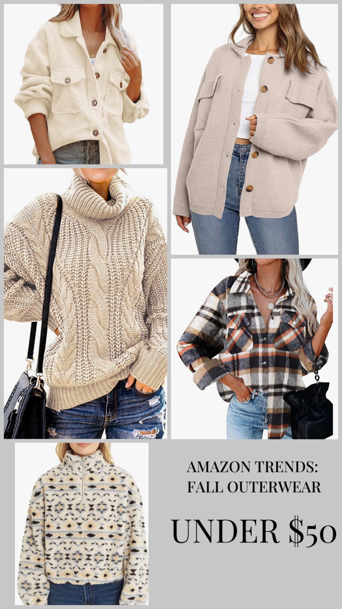 Fall Amazon outerwear trends all under $50! Perfect for these chilly months! So cute. 

#LTKSeasonal #LTKunder50 #LTKsalealert