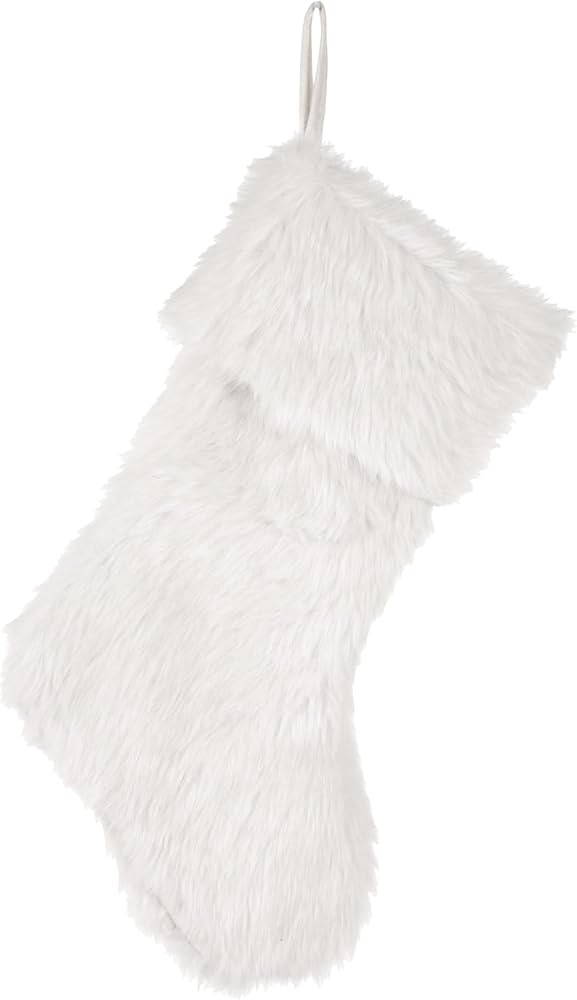 Glithome 21" L White Plush Christmas Stocking with Hooked Xmas Stocking for Christmas Decorations... | Amazon (US)