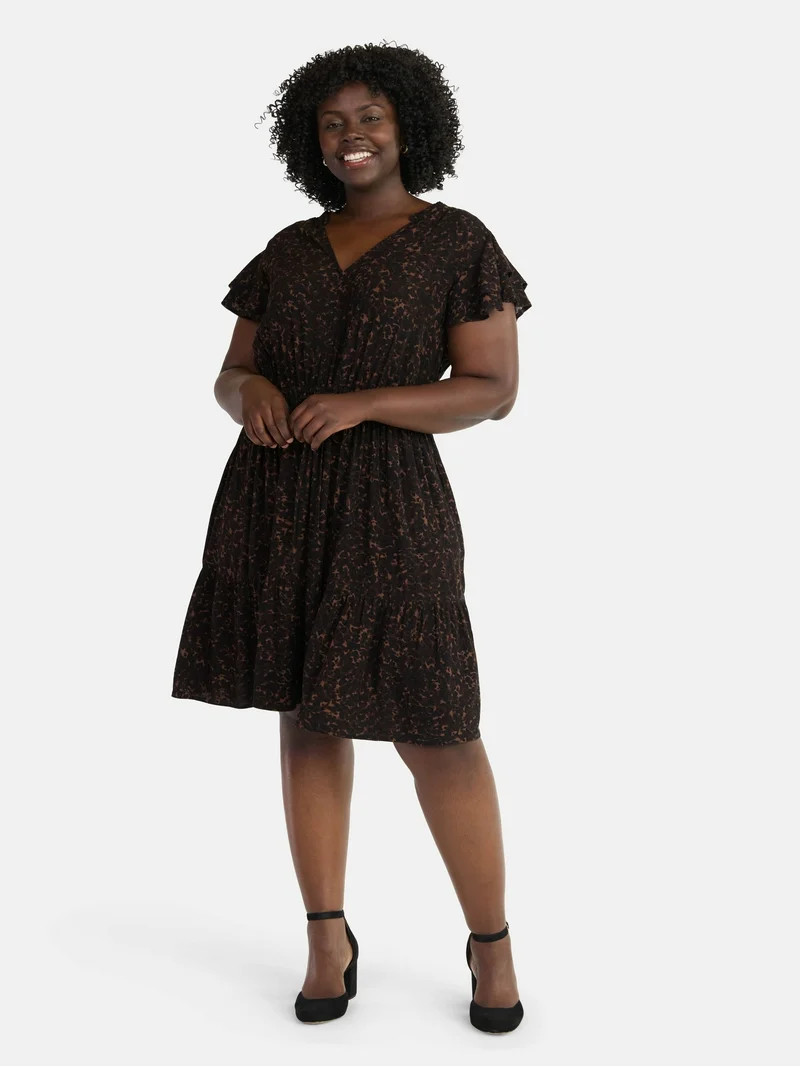 Terra & Sky Women's Plus Size Mini Dress with Flutter Sleeves, Sizes 0X-5X | Walmart (US)