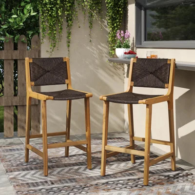 Acacia Wood Outdoor Armless Barstool- Teak | Wayfair North America