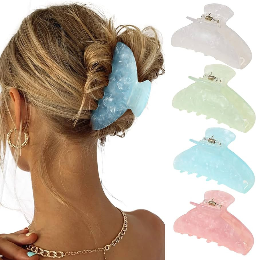 4Pcs Large Hair Claw Clips - Acrylic Big Hair Clips for Thick Hair Strong Hold Hair Jaw Clips Non... | Amazon (US)