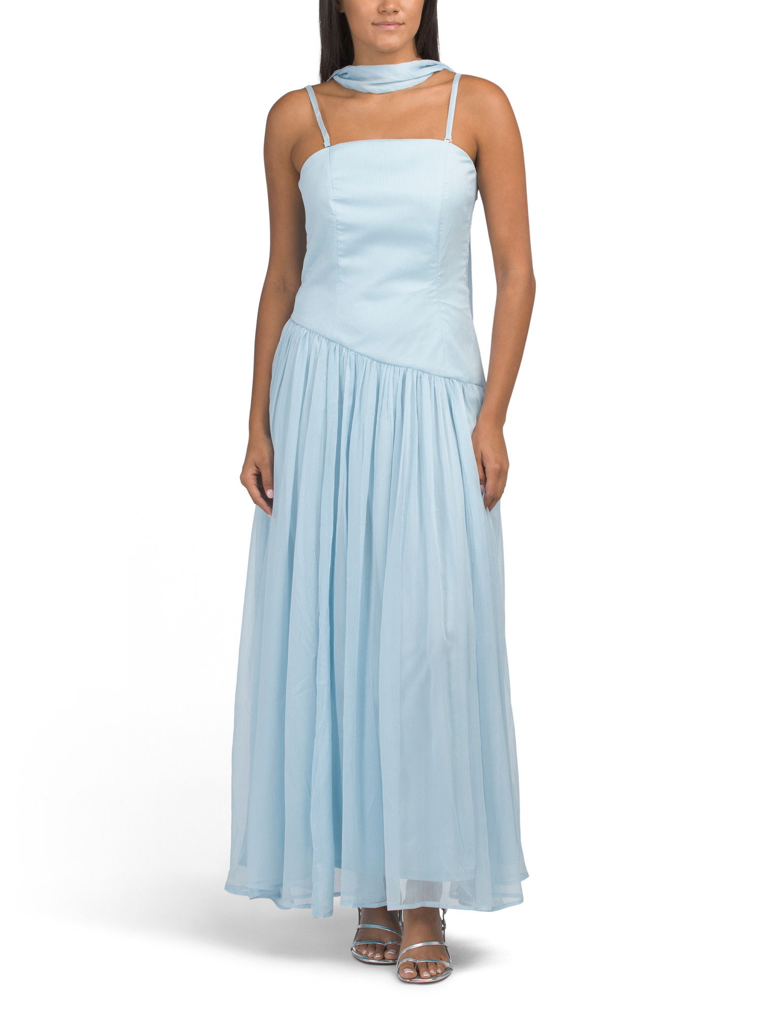 Strapless Asymmetrical Waist Gown With Neck Scarf | Women | Marshalls | Marshalls