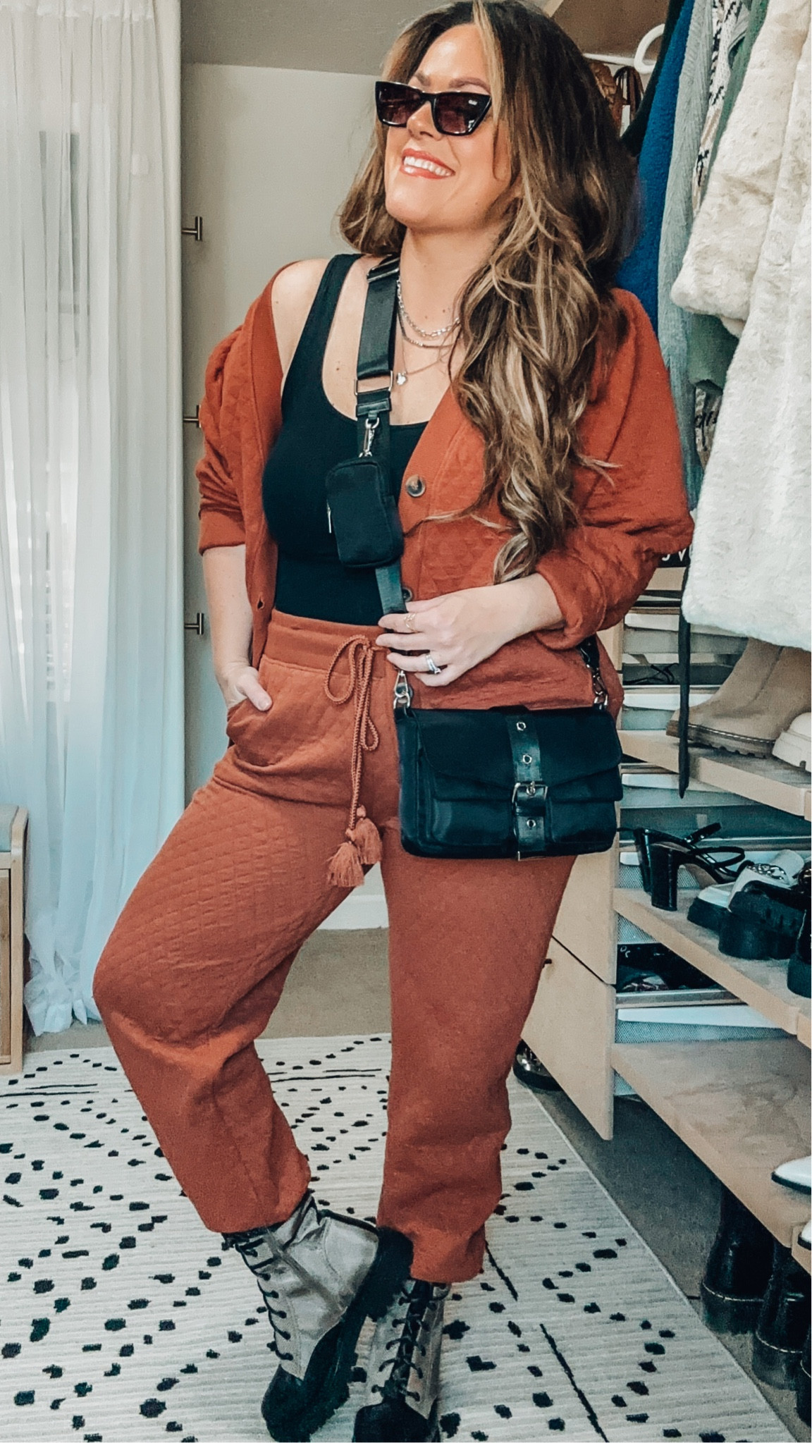 Walmart fashion matching set- midsize size 14 fashion- quilted joggers large- quilted cardigan xl- crossbody bag- trendy designer inspired combat boots tts- cat eye sunglasses 

#LTKSeasonal #LTKcurves #LTKHalloween