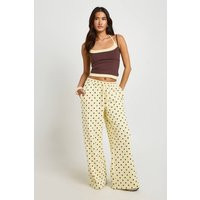 boohoo Women's Polka Dot Mid Rise Straight Leg Jogger Pants in Butter | Size: Medium | Cotton/Polyurethane | boohoo (US & Canada)