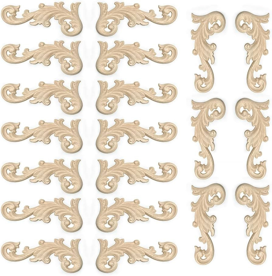 20Pcs Decorative Wood Flower Carved Appliques Corner Onlay DIY Unpainted Wooden Carved Corner Dec... | Amazon (US)
