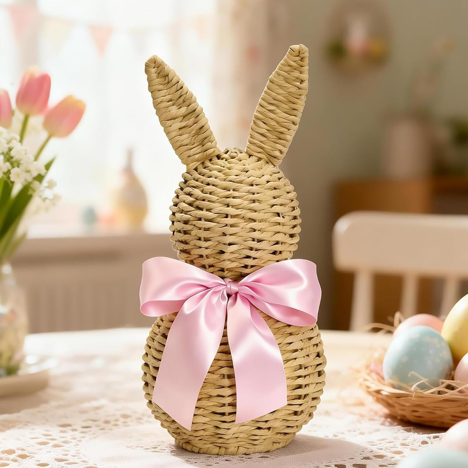 Rattan Wicker Easter Bunny 12" Easter Decor for Table Spring Rabbit Bunnies Decoration for Home F... | Amazon (US)