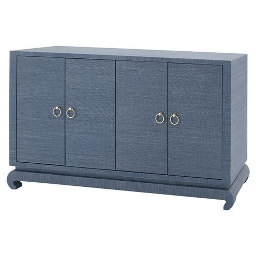 Villa & House Meredith Regency Navy Blue Grasscloth Chow Cabinet | Kathy Kuo Home
