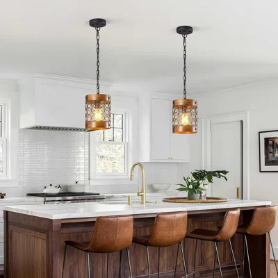 Round Wood Pendant Light Industrial Metal Rustic Black Pendant Light Fixtures Farmhouse Pendant Lights Kitchen Island For Bedroom Dining Room Bar | Wayfair North America