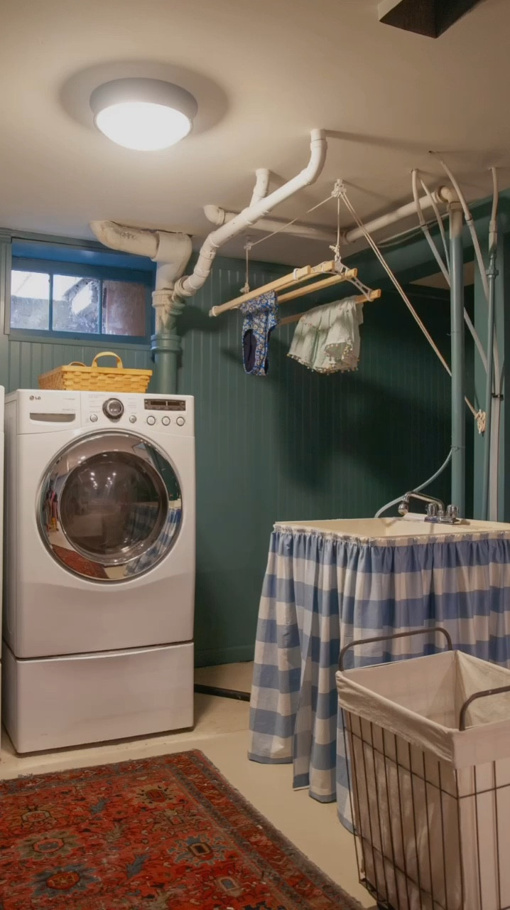 A basement laundry room is not the dream, but I’m pretty proud of how cute this one is! Took 2 years due to it being part of the larger basement project, and of course a divorce and becoming the only adult around here. Latest addition is the drying rack! Linked what I could in this LTK post, blog post coming very soon.

#LTKHome