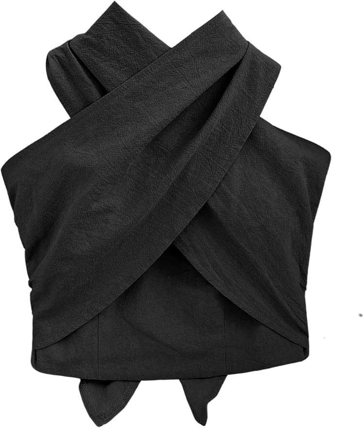 SHENHE Women's Criss Cross Halter Top Wrap Front Smocked Tie Crop Top | Amazon (US)