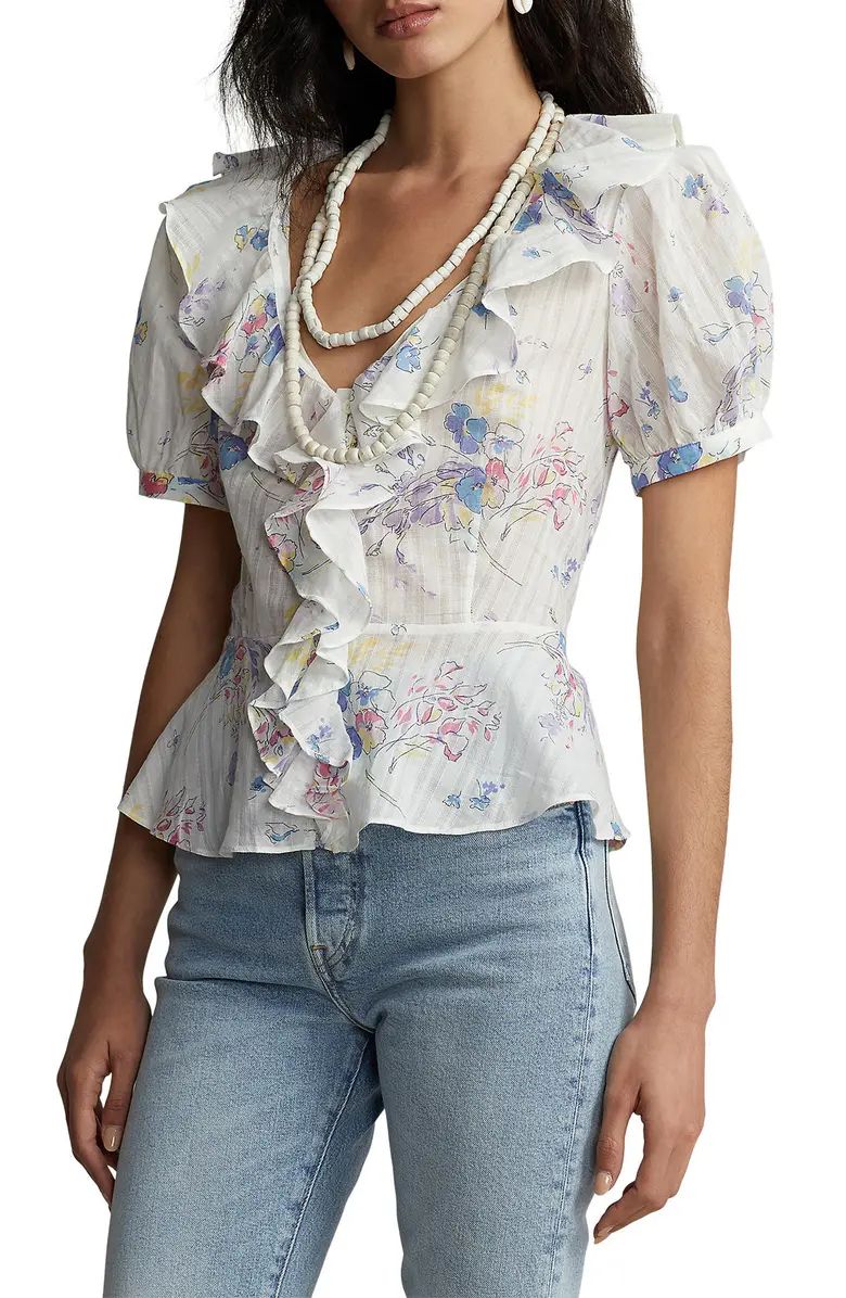 Ryle Ruffle Puff Sleeve Cotton Button-Up Shirt | Nordstrom