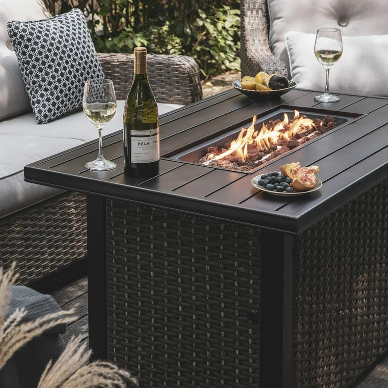 Nuu Garden 44 inch 50,000 BTU Outdoor Wicker Propane Gas Fire Pit Table, Aluminum Tabletop, Patio... | Walmart (US)
