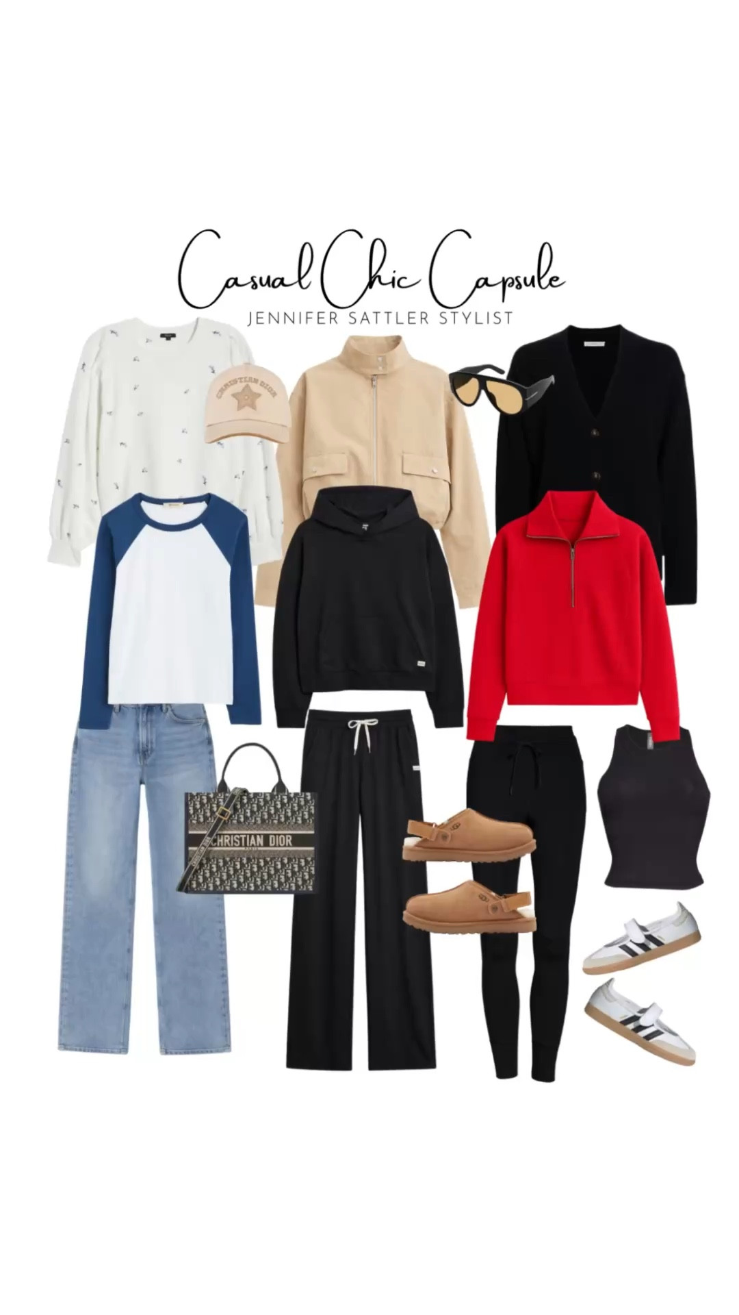 I just made some edits to one of my most popular casual capsule wardrobes for flats and sneakers. Make more than 65 outfits with these 9 pieces. 