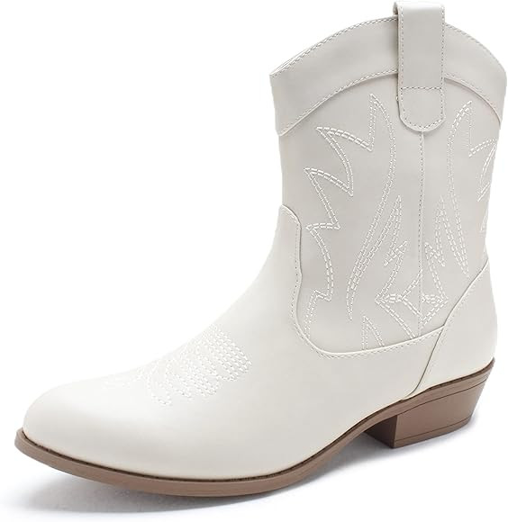 PEPPEP Western Cowgirl Cowboy Ankle Boots for Women or Ladies, Mid Calf, Vegan Leather Embroidere... | Amazon (US)