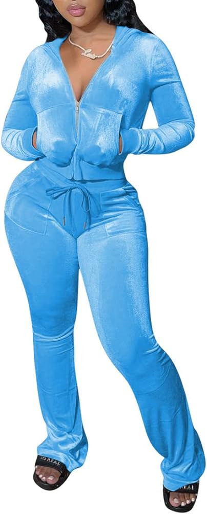 Yeshire Womens 2 Piece Outfits Velvet Sweatsuits Zip-up Hoodie Jacket Casual Jogging Set Tracksui... | Amazon (US)
