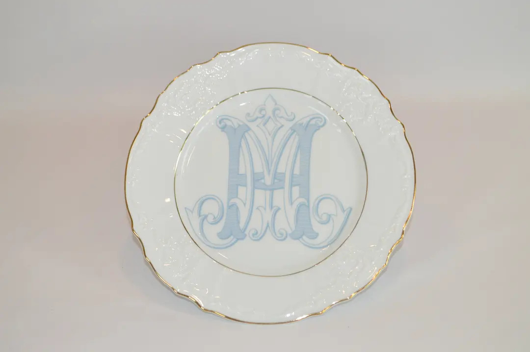 Oralie - 10" Double Gold Band Plate (shown With Image #i115 - Custom Monogram in Light Blue) - Et... | Etsy (US)