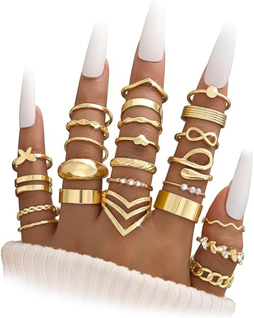 iF YOU 25 Pcs Gold Stackable Ring Set for Women, Chunky Knuckle Finger Midi Rings, Silver Simple ... | Amazon (US)