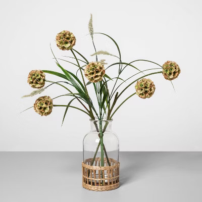 18" x 14" Artificial Pod Flower Arrangement in Glass Vase Green/Clear - Opalhouse™ | Target