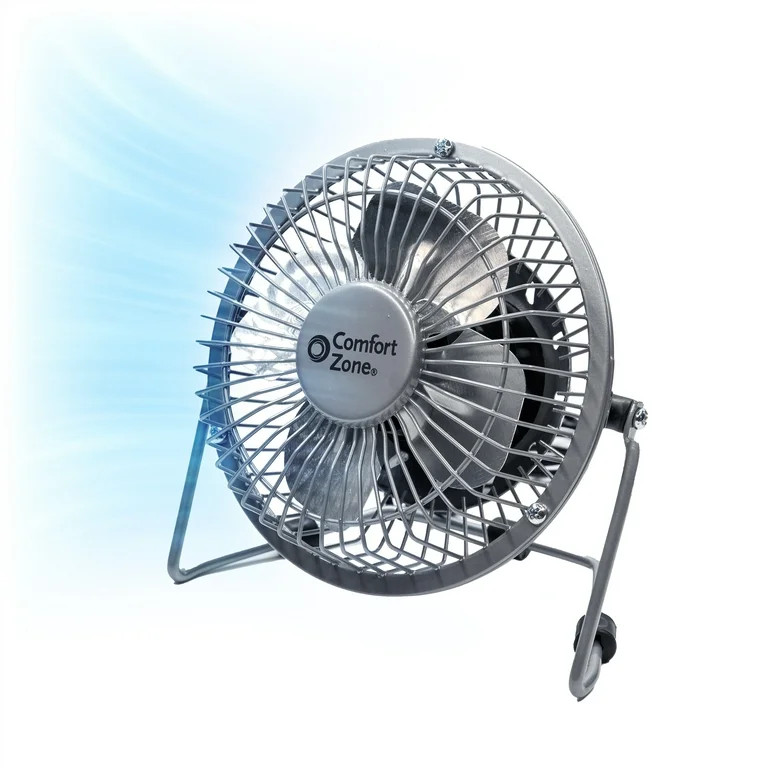 Comfort Zone 4" Mini Portable Desk Fan with 360-Degree Adjustable Tilt, Dual Powered (USB or Powe... | Walmart (US)