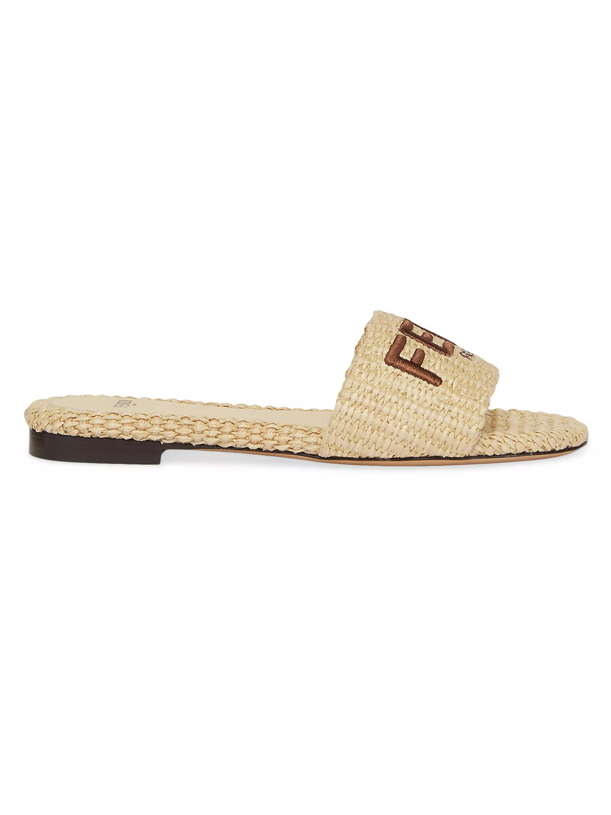 Shop Fendi Signature Raffia Slides | Saks Fifth Avenue | Saks Fifth Avenue