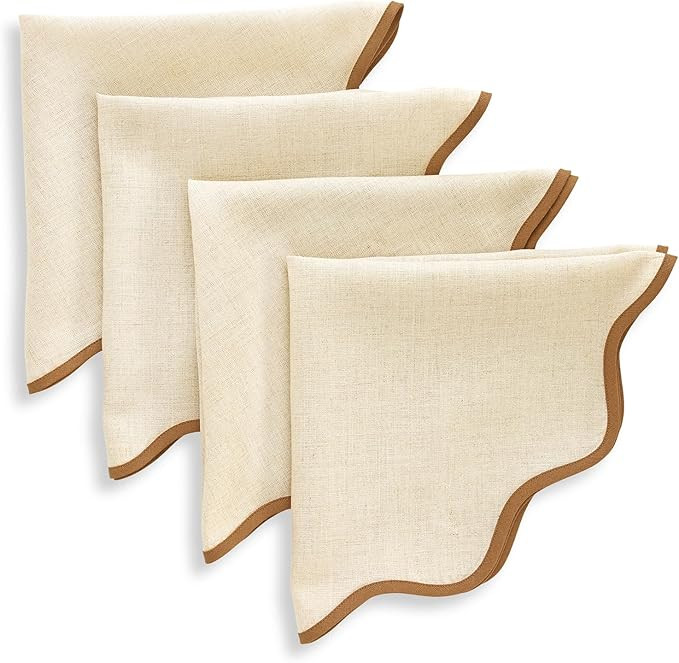 Solino Home Linen Scallop Cloth Napkins Set of 4-100% Pure Linen Brown Sugar and Natural Dinner N... | Amazon (US)