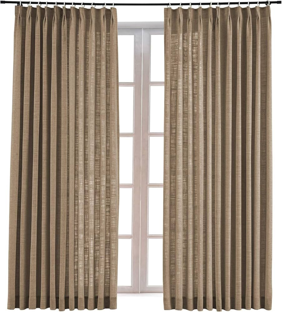 Amazon.com: ChadMade Pinch Pleat Faux Linen Drapery Room Darkening Curtain Sliding Glass Door Liv... | Amazon (US)