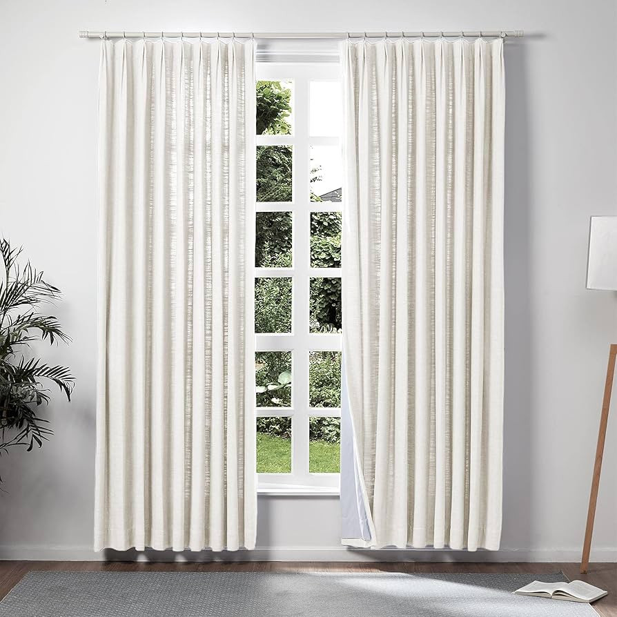 TWOPAGES 50 W x 108 L Tailor Pleat Curtain, Sliding Door Living Room Heavy Faux Linen Textured Wi... | Amazon (US)