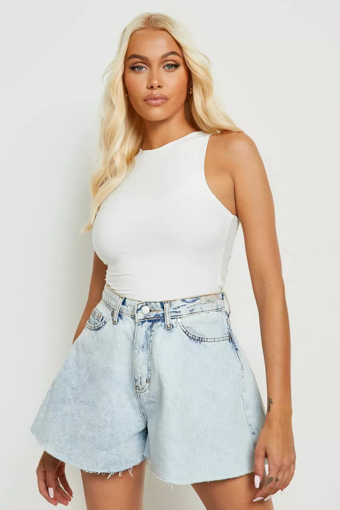 Ivory Double Layer Racer Bodysuit | Boohoo.com (UK & IE)