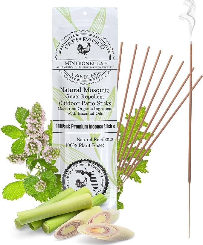 Farm Raised Candles Mintronella Citronella & Peppermint Mosquito Repellent Incense Sticks – 100... | Amazon (US)