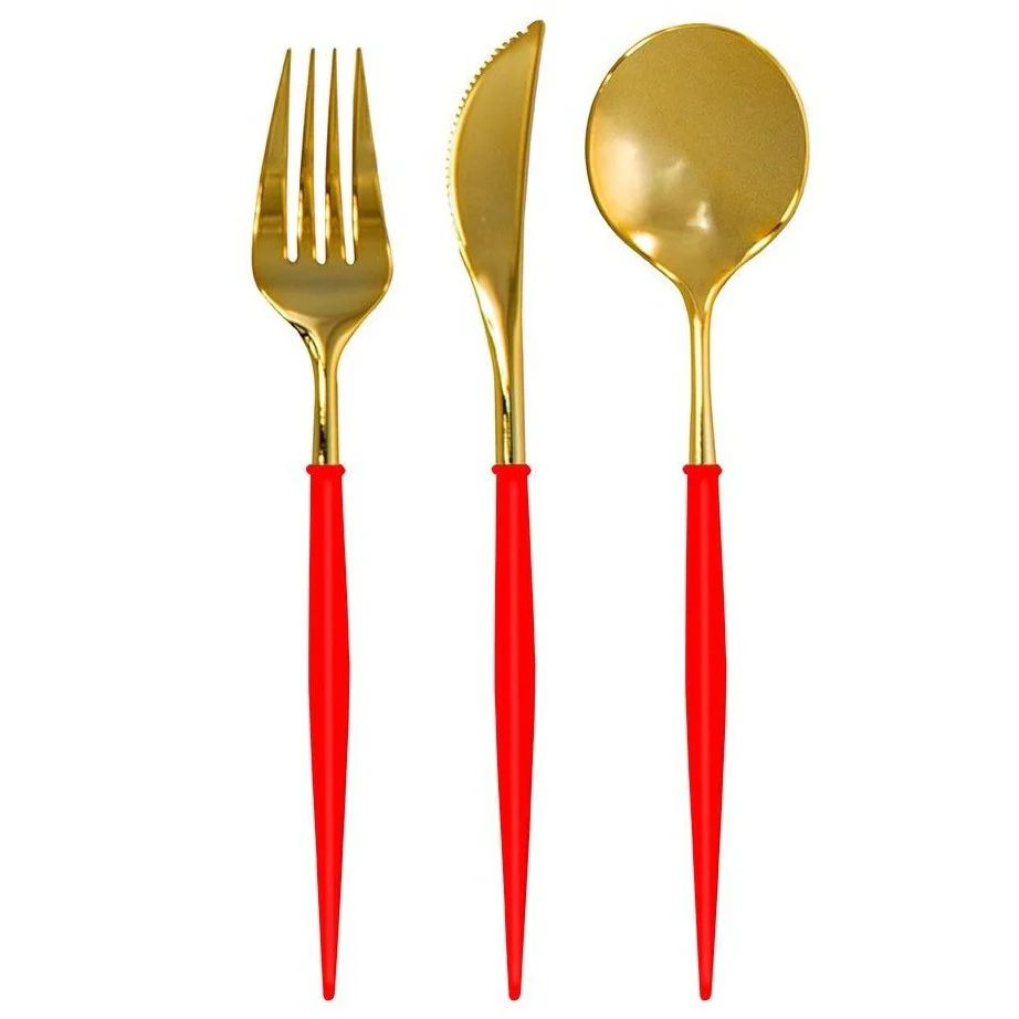 Red & Gold Bella Assorted Plastic Cutlery/36pc, Service for 12 | Sophistiplate