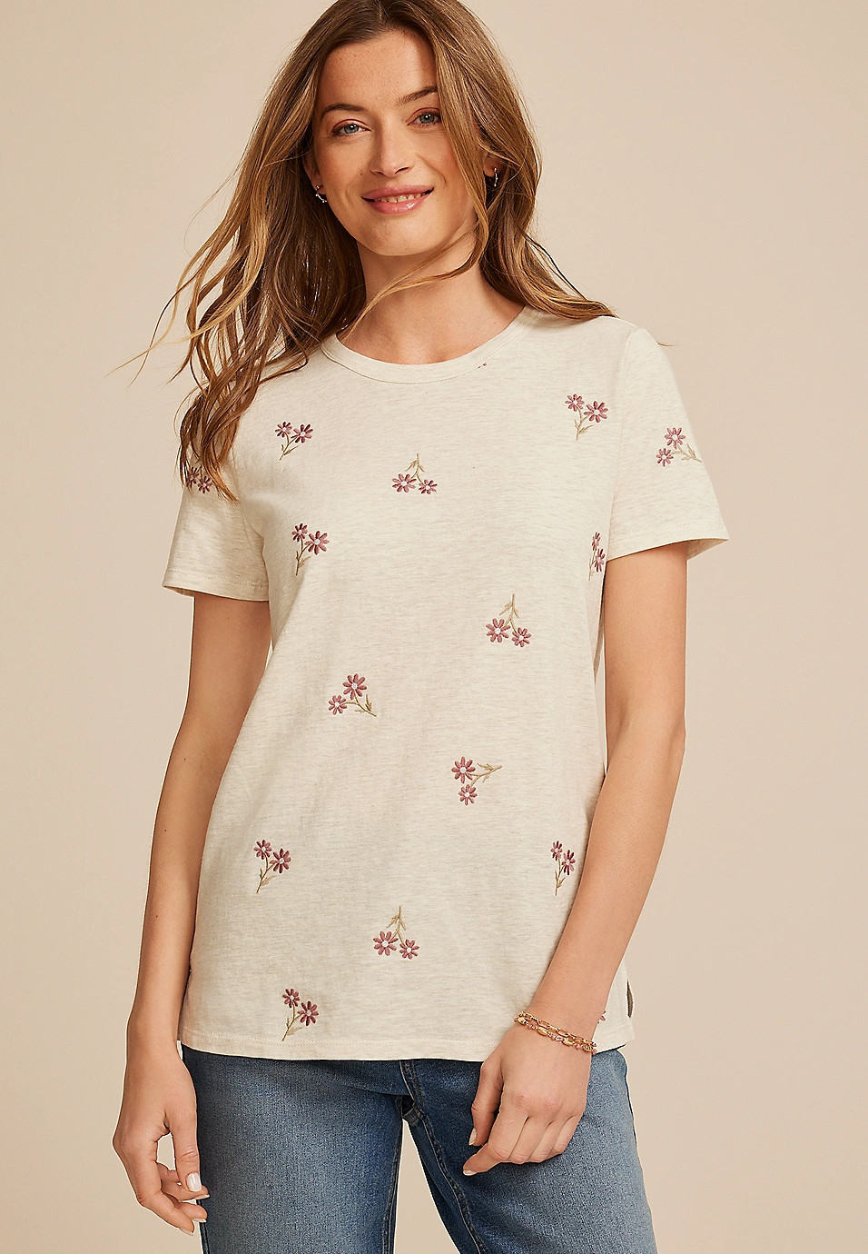 24/7 Dawson Floral Embroidered Crew Neck Tee | Maurices